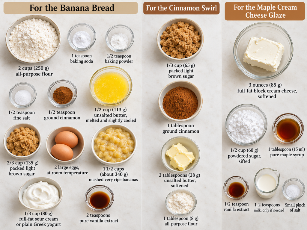Cinnamon Roll Banana Bread (Moist & Easy Recipe) 2 Cinnamon Roll Banana Bread ingrediants
