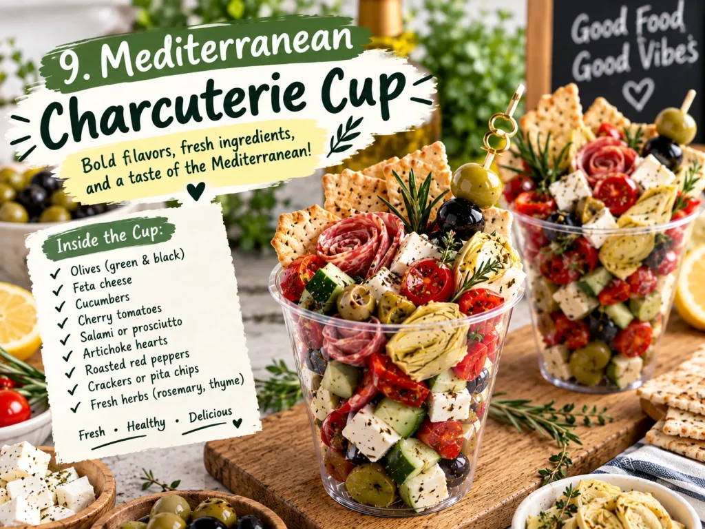 Individual Charcuterie Cups: 9 Easy Ideas for Parties 8 Mediterranean Charcuterie Cup