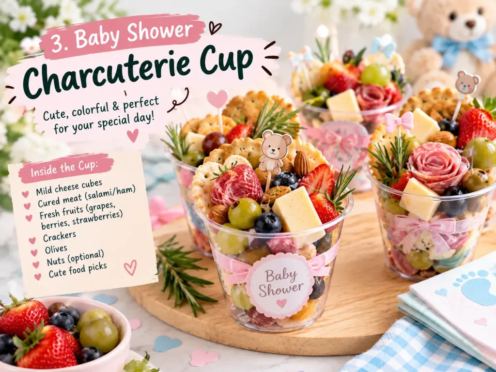 Individual Charcuterie Cups: 9 Easy Ideas for Parties 3 baby shower charcuterie cups