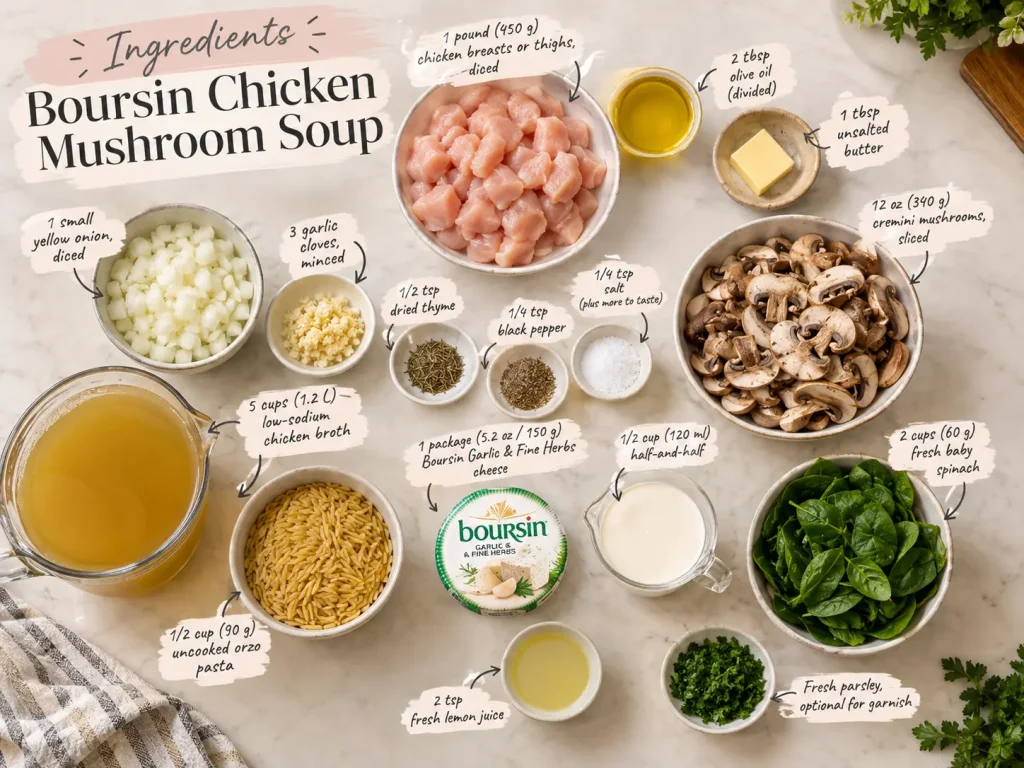 Boursin Chicken and Mushroom Soup (Creamy & Easy) 2 ingrediants Creamy boursin chicken mushroom soup