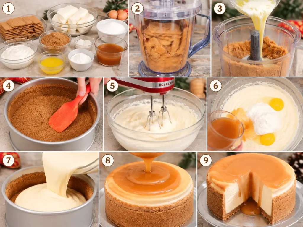 Apple Cider Cheesecake with Cinnamon-Glazed Apples 3 process of making apple cider cheesecake